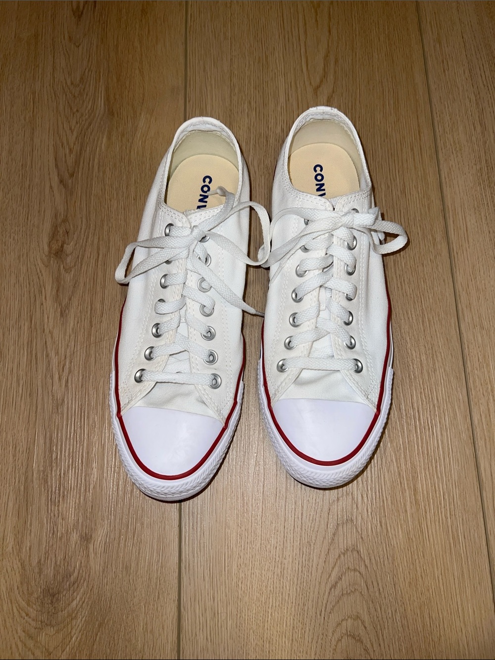 Converse White Low-Top Sneakers with Red Accent